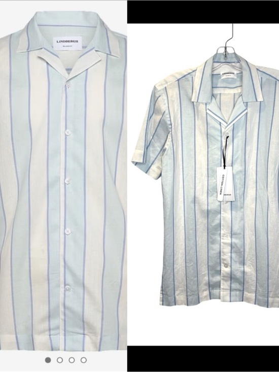 Lindbergh Other - Lindbergh cotton/ linen Blue & White Striped Short Sleeve button Shirt sz. Small
